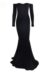 Black Long Sleeve Off Shoulder Evening Prom Dresses